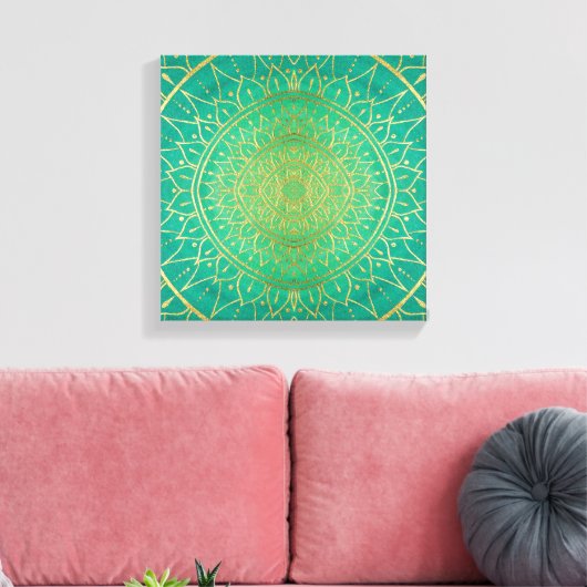 Kleurrijke Mandala Gold Emerald Green Canvas Afdruk (Insitu (Woonkamer))