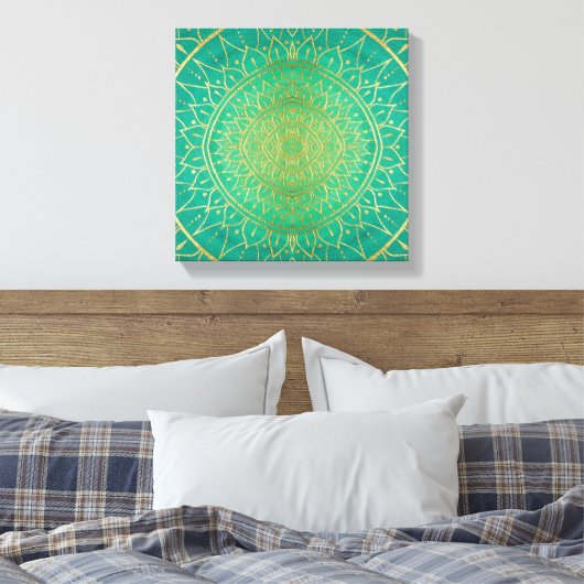 Kleurrijke Mandala Gold Emerald Green Canvas Afdruk (Insitu (Slaapkamer))