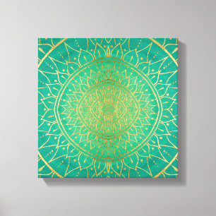 Kleurrijke Mandala Gold Emerald Green Canvas Afdruk