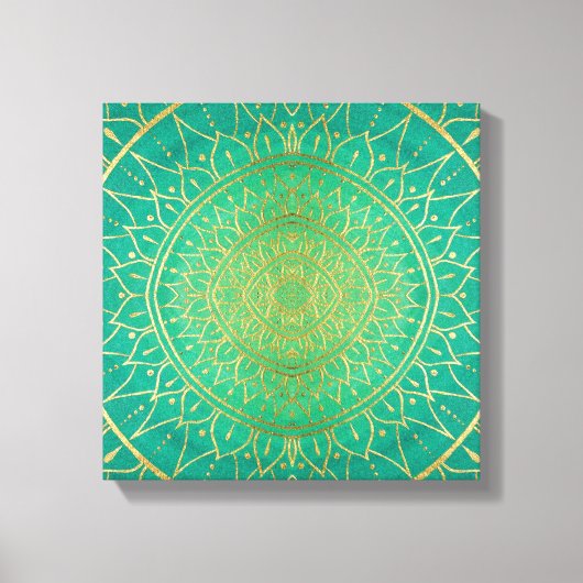 Kleurrijke Mandala Gold Emerald Green Canvas Afdruk (Voorkant)