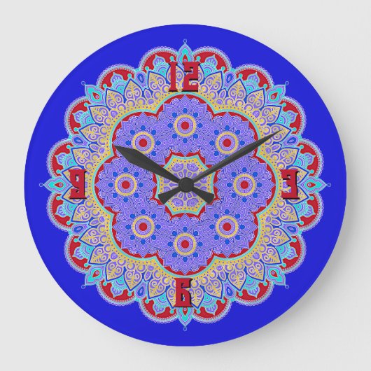 Kleurrijke Mandala Grote Klok (Voorkant)