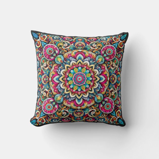 Kleurrijke Mandala - ingewikkelde Boho Kussen (Voorkant)