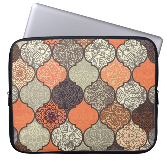 Kleurrijke Mandala: Islamitische Patchwork Naadloo Laptop Sleeve (Voorkant)