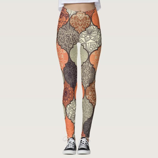 Kleurrijke Mandala: Islamitische Patchwork Naadloo Leggings (Voorkant)