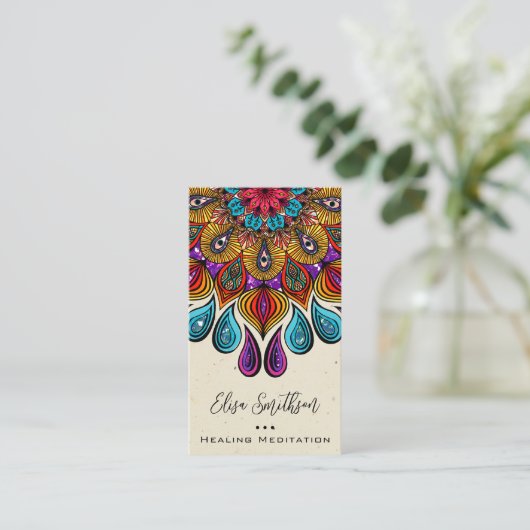 Kleurrijke Mandala Kunst Yoga Reiki Genezing Medit Visitekaartje (Staand voorkant)