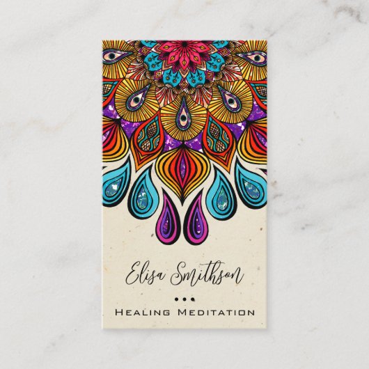 Kleurrijke Mandala Kunst Yoga Reiki Genezing Medit Visitekaartje (Voorkant)