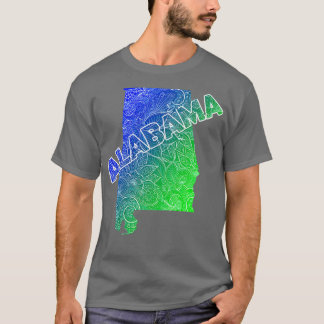 Kleurrijke mandala kunstkaart van Alabama met teks T-shirt