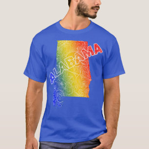 Kleurrijke mandala kunstkaart van Alabama met teks T-shirt