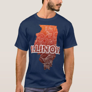 Kleurrijke mandala kunstkaart van Illinois met tek T-shirt