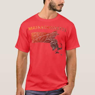 Kleurrijke mandala kunstkaart van Massachusetts me T-shirt