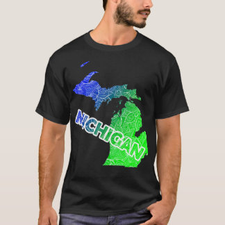 Kleurrijke mandala kunstkaart van Michigan met tek T-shirt