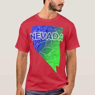 Kleurrijke mandala kunstkaart van Nevada met tekst T-shirt
