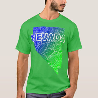 Kleurrijke mandala kunstkaart van Nevada met tekst T-shirt