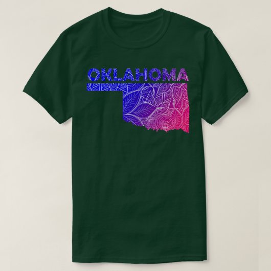 Kleurrijke mandala kunstkaart van Oklahoma met tek T-shirt (Design voorkant)