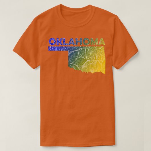 Kleurrijke mandala kunstkaart van Oklahoma met tek T-shirt (Design voorkant)