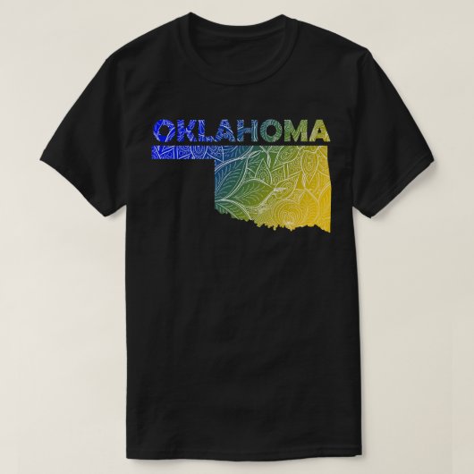 Kleurrijke mandala kunstkaart van Oklahoma met tek T-shirt (Design voorkant)