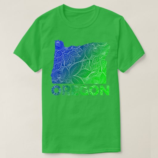 Kleurrijke mandala kunstkaart van Oregon met tekst T-shirt (Design voorkant)