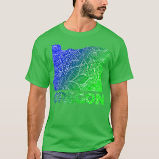 Kleurrijke mandala kunstkaart van Oregon met tekst T-shirt