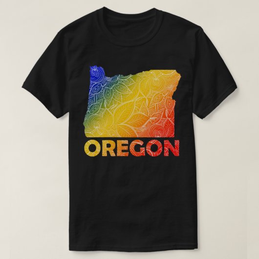 Kleurrijke mandala kunstkaart van Oregon met tekst T-shirt (Design voorkant)
