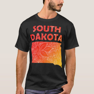 Kleurrijke mandala kunstkaart van South Dakota met T-shirt