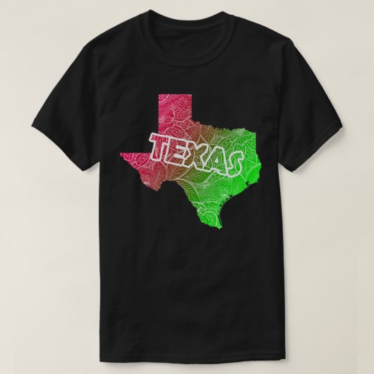 Kleurrijke mandala kunstkaart van Texas met tekst  T-shirt (Design voorkant)