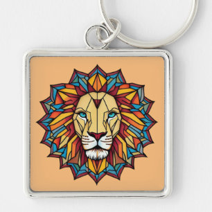 Kleurrijke Mandala Lion: Geometrische kunst ontwer Sleutelhanger