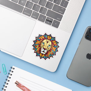 Kleurrijke Mandala Lion: Geometrische kunst ontwer Sticker