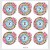 Kleurrijke mandala met een kokende vogel en roze b sticker (Vel)