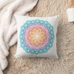 Kleurrijke Mandala met Geometrische Meditatie Kussen