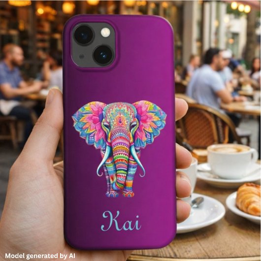 Kleurrijke Mandala Olifant met Aangepaste Naam Case-Mate iPhone Case