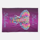 Kleurrijke Mandala Olifant met Aangepaste Naam Theedoek (Horizontaal)