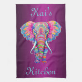Kleurrijke Mandala Olifant met Aangepaste Naam Theedoek (Verticaal)