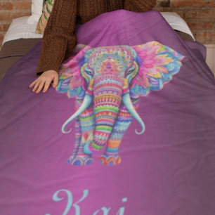 Kleurrijke Mandala olifant met Gepersonaliseerd na Fleece Deken