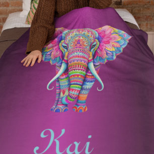 Kleurrijke Mandala olifant met Gepersonaliseerd na Sherpa Deken