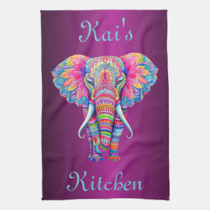 Kleurrijke Mandala olifant met Gepersonaliseerd na Theedoek