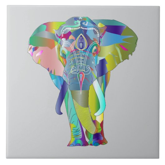 Kleurrijke Mandala Olifant Tegeltje (Voorkant)