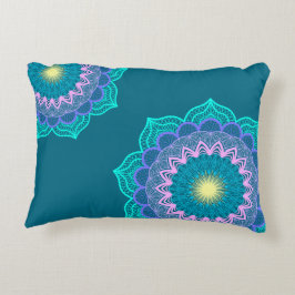 Kleurrijke Mandala op Blauwe Achtergrond Accent Kussen