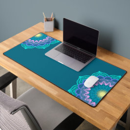 Kleurrijke Mandala op Blauwe Achtergrond Bureaumat