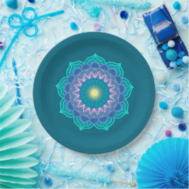 Kleurrijke Mandala op Blauwe Achtergrond Papieren Bordje