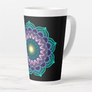 Kleurrijke Mandala op Zwarte Achtergrond Latte Mok