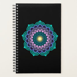 Kleurrijke Mandala op Zwarte Achtergrond Planner