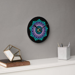 Kleurrijke Mandala op Zwarte Achtergrond Ronde Klok
