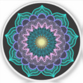 Kleurrijke Mandala op Zwarte Achtergrond Sticker (Voorkant)