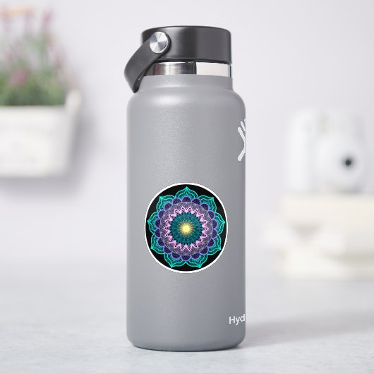 Kleurrijke Mandala op Zwarte Achtergrond Sticker (HydroFlask)
