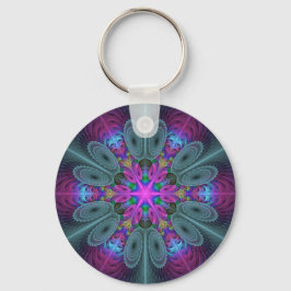 Kleurrijke Mandala Opvallende Fractale Kunst Kalei Sleutelhanger