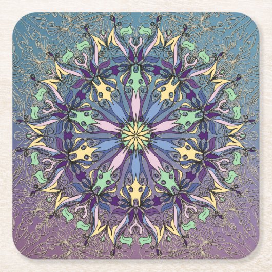 Kleurrijke Mandala Papieren Onderlegger Kartonnen Onderzetters (Voorkant)