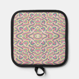 Kleurrijke mandala-patroon pannenlap met zwart 