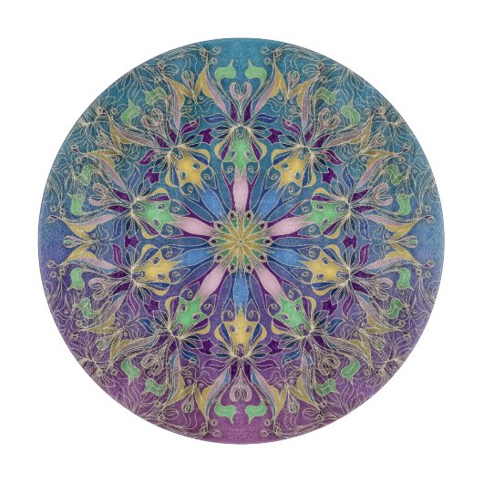 Kleurrijke Mandala ronde snijplank (Voorkant)