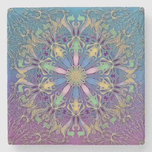 Kleurrijke Mandala Stenen Onderzetter (Voorkant)