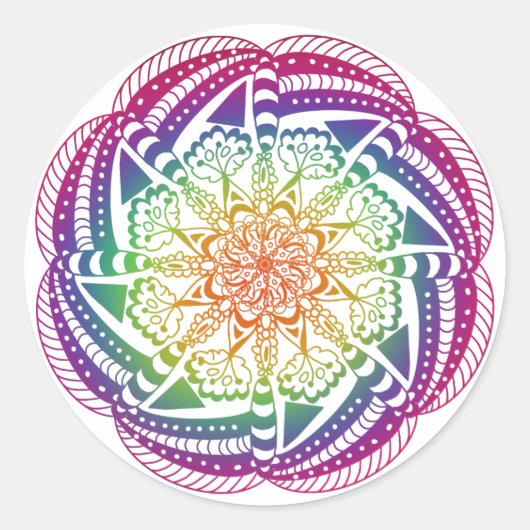 Kleurrijke Mandala Stickers. Ronde Sticker (Voorkant)